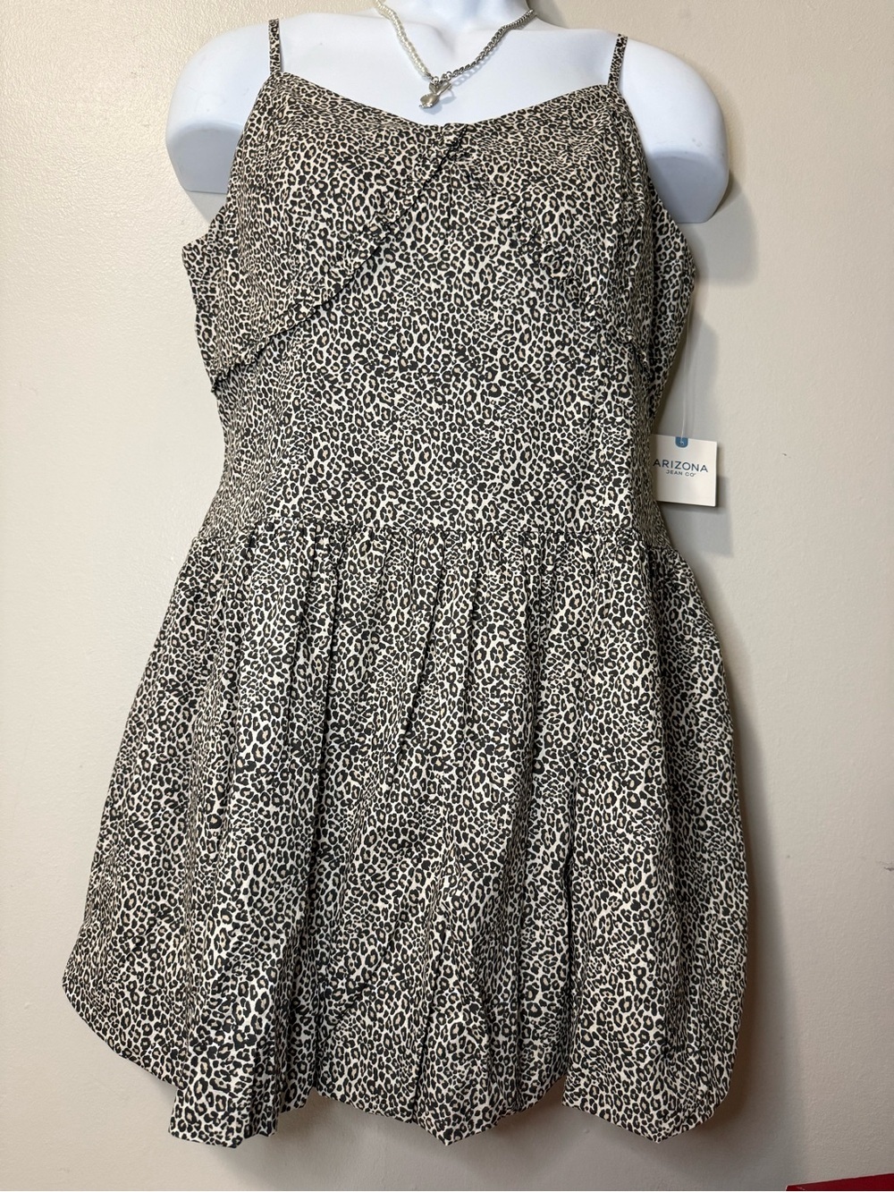 Arizona Jean Company Leopard Print Spaghetti Strap Dress - Black & Cream